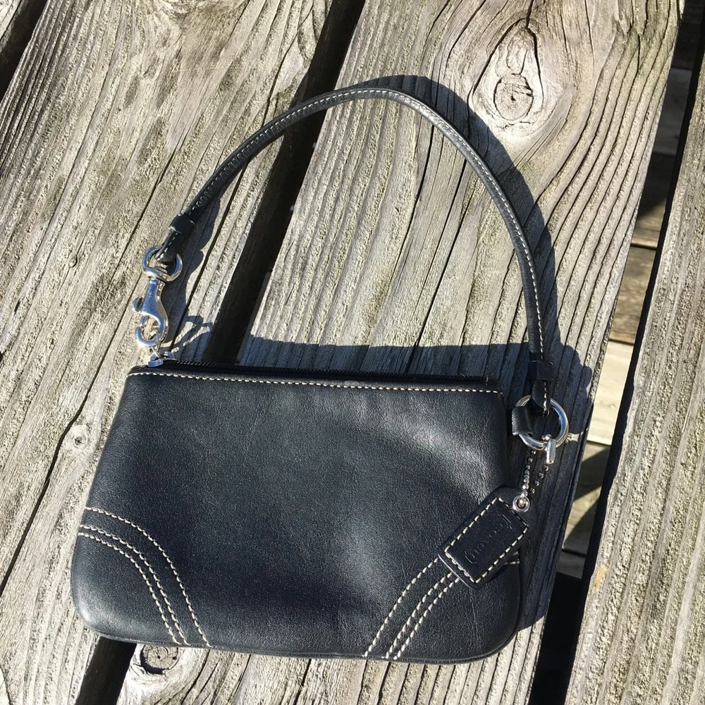 - Coach Black Leather Wristlet! EUC!